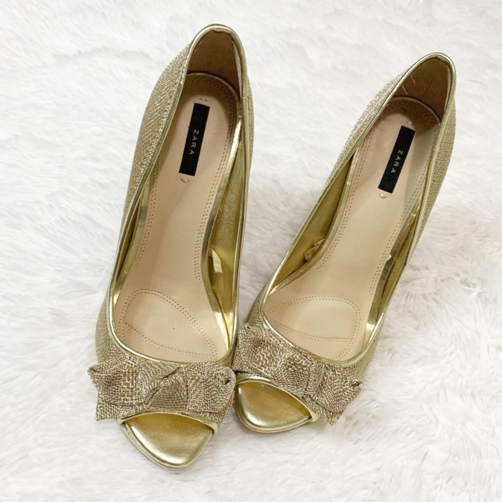 Zara Gold Heels with Bow Detail